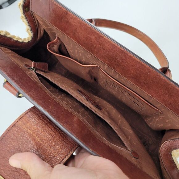 Vintage Fossil Basket Shoulder Bag Weaved Straw Leather Trim Handbag Dr. Bag - Picture 12 of 16